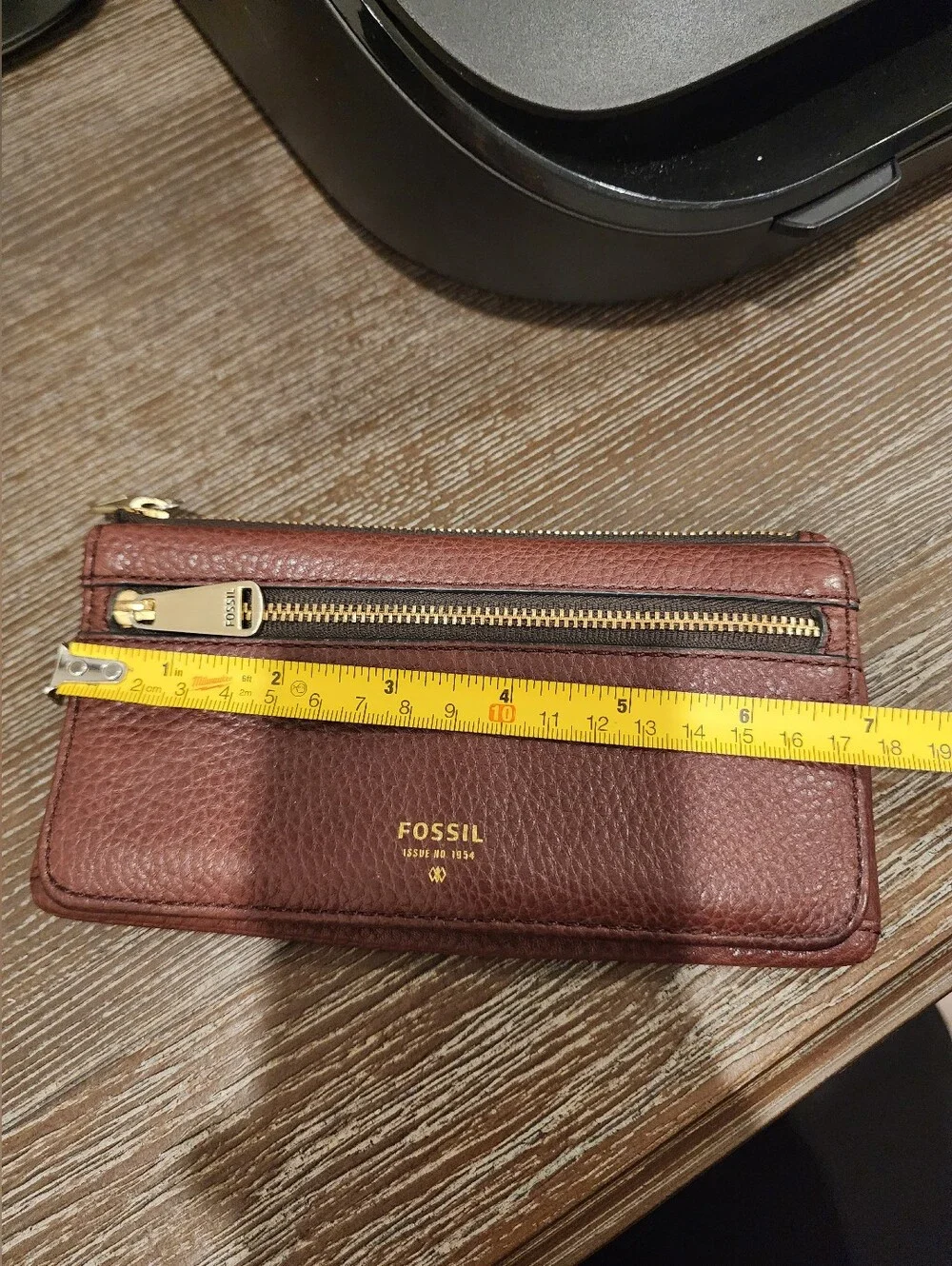 Fossil Pebbled Leather Zip Wallet - Chocolate Brown